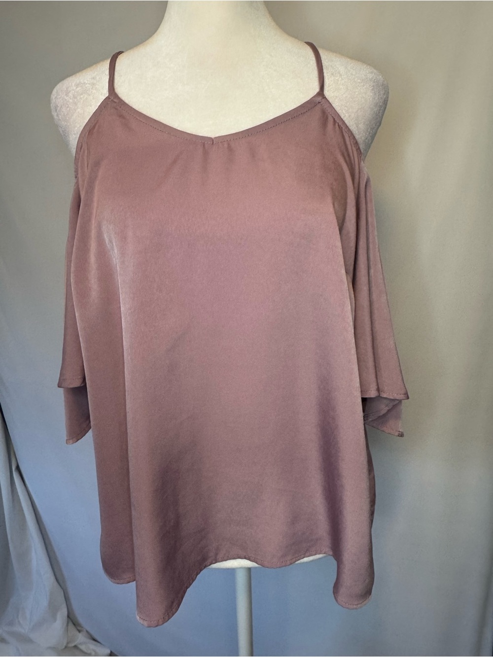 Monteau Dusty Mauve Cold-Shoulder Satin Look Skinny Strap Blouse